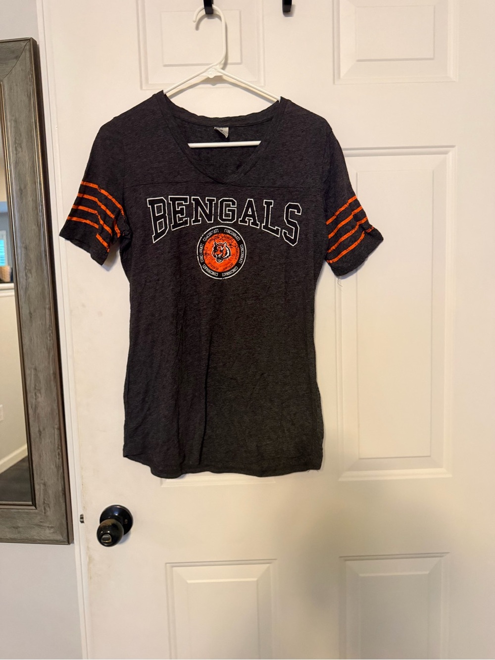 NFL Charcoal Bengals Short Sleeve Tee with Orange Stripes